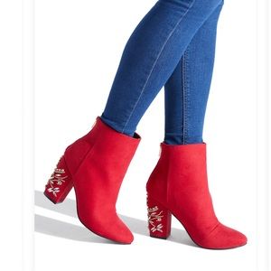 Cute red embellished booties